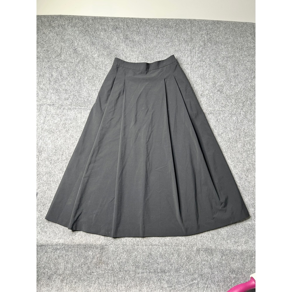 Uniqlo Womens Black Pleated A-Line Midi Skirt Elastic Waist Pockets Size XS 0187